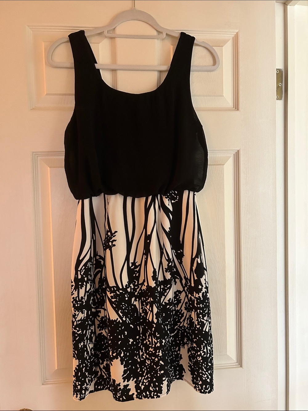 Alya Black and White Sleeveless Floral Print Dress